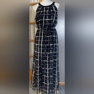 Elegant Black and White Checkered Maxi Dress